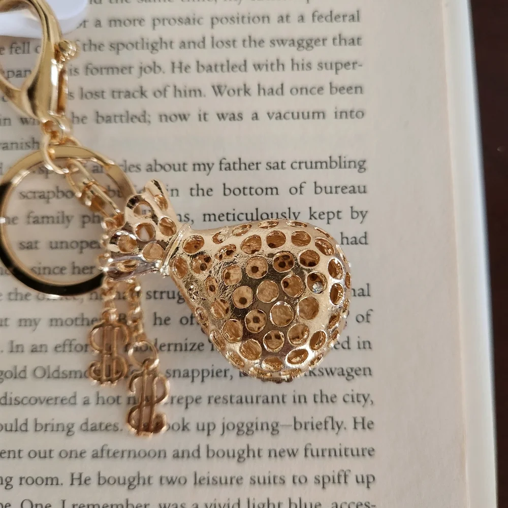 Sparkling Rhinestone Pale Purple Money Bag Keychain & Purse Charm.- Gold Tone